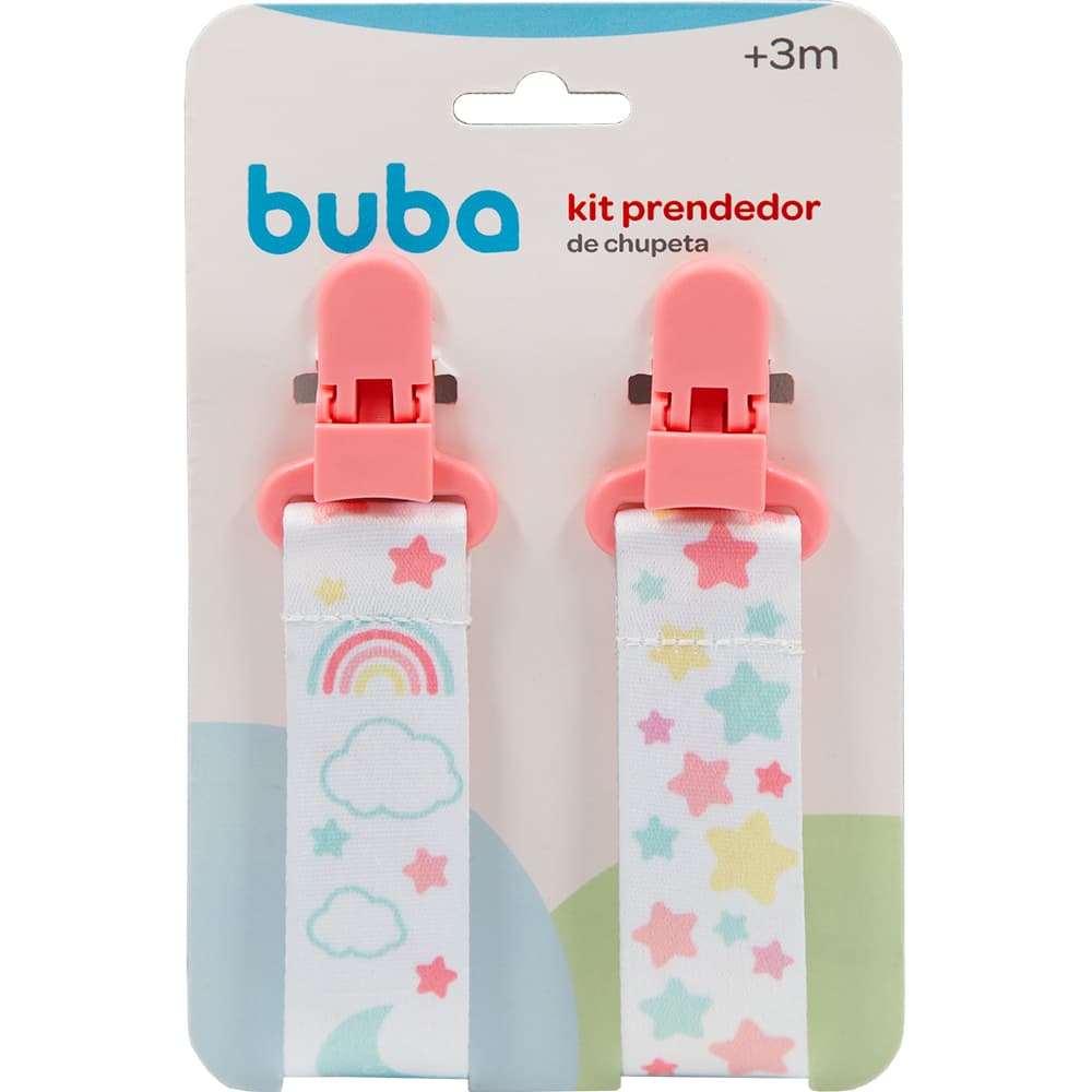 Kit Com 2 Prendedores de Chupeta Com Clip Trava Prendedor de Bico Bebê Buba ref. 14498 e 14499