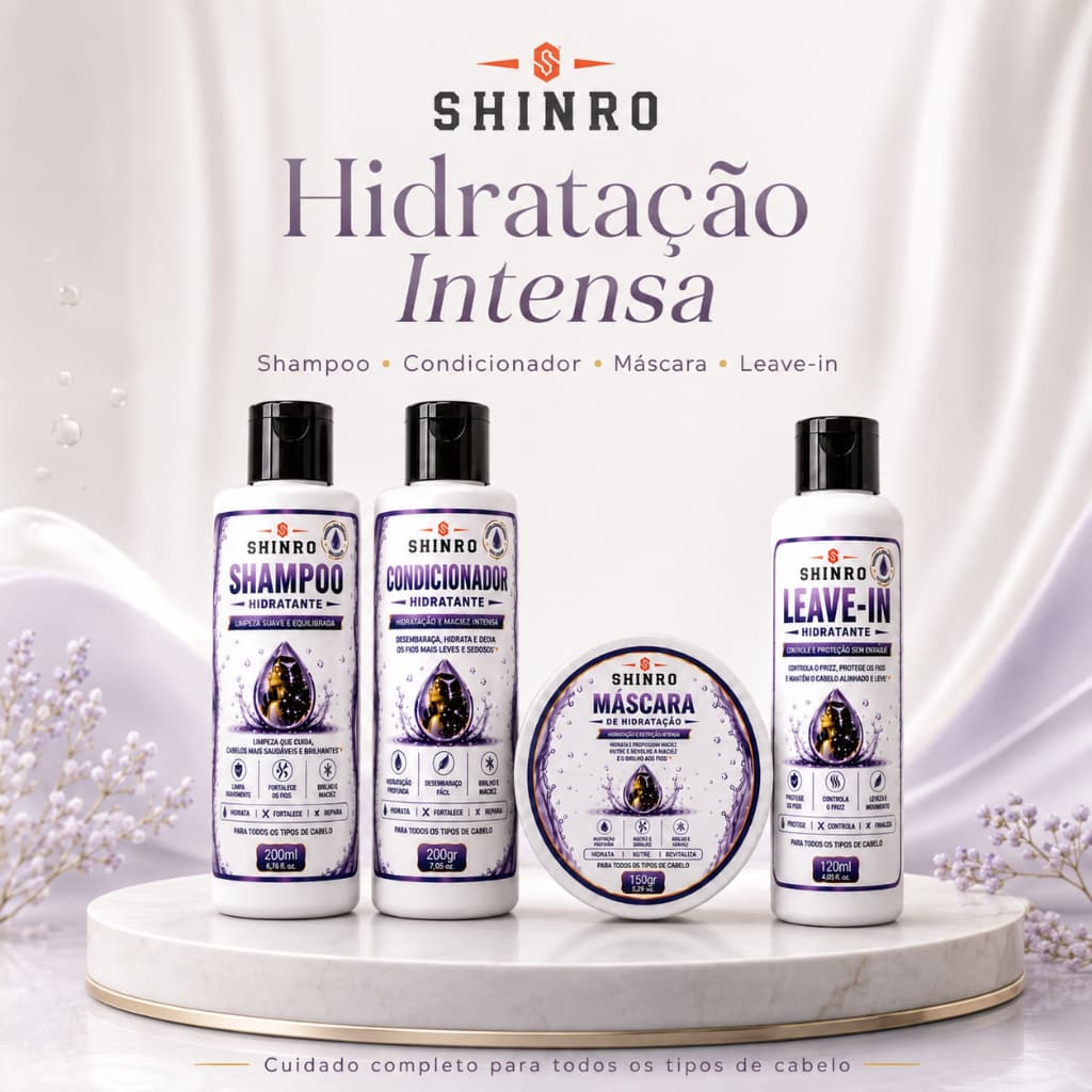 Kit Manutenção capilar 1 Shampoo 1 Condicionador 1 Máscara 1 Leave-in Shinro Hidratação