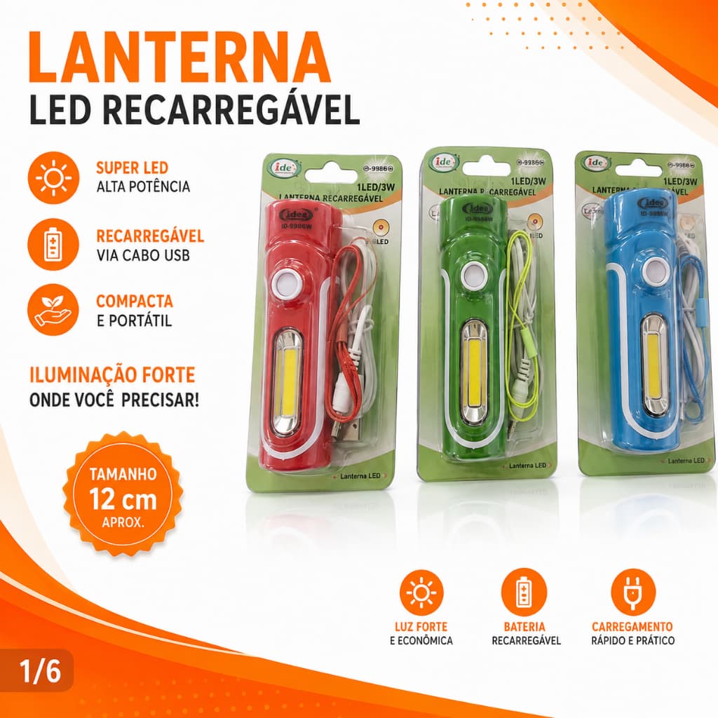 LANTERNA  RECARREGÁVEL 1LED
