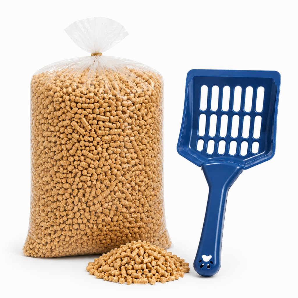 Kit Areia Higiênica de Madeira para Gatos e Roedores + Pá Higiênica para Limpeza