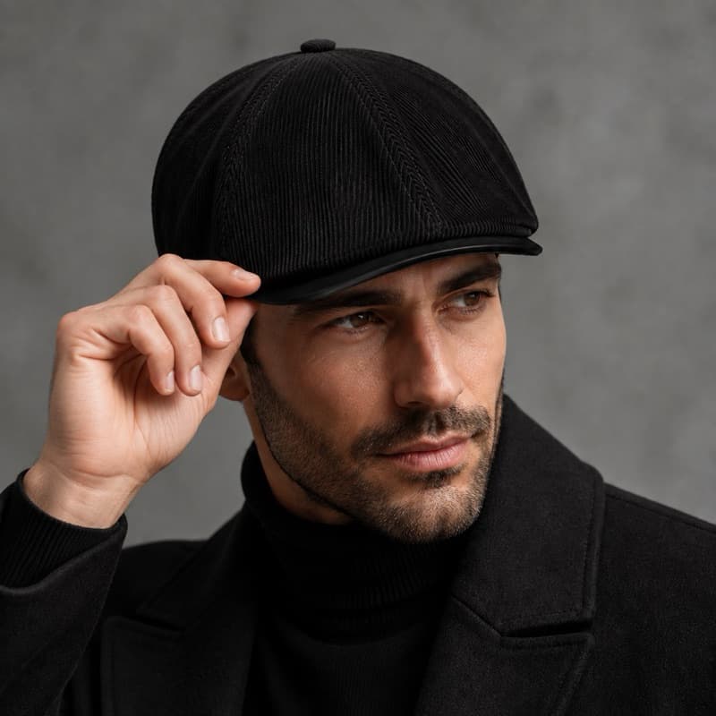 Boina Italiana Masculina Veludo Elegante Aba Couro Boné Tradicional Ajustável Qualidade Luxo Flat Cap Retrô