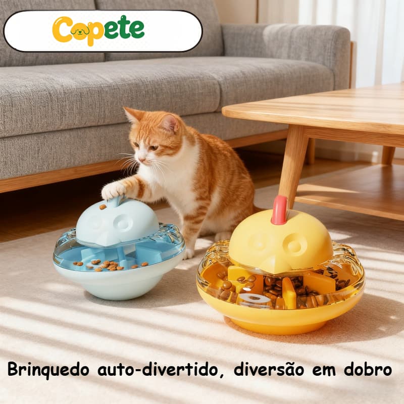 Copete Dispenser de Petiscos Brinquedo Giratório para Gatos, Brinquedo Quebra‑Cabeça Alivia Tédio, Comedouro Lento