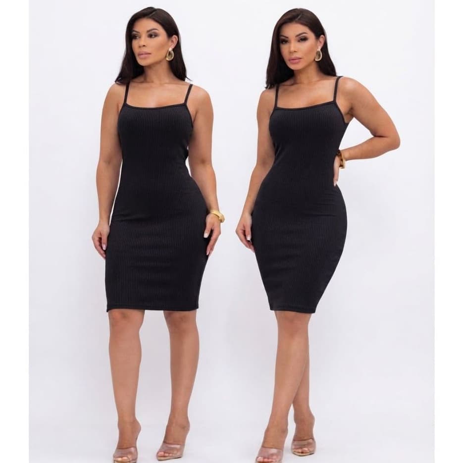 Vestido Feminino Preto Tubinho Justo Curto Canelado Casual Alça Fina Midi P M G GG Envio Rápido