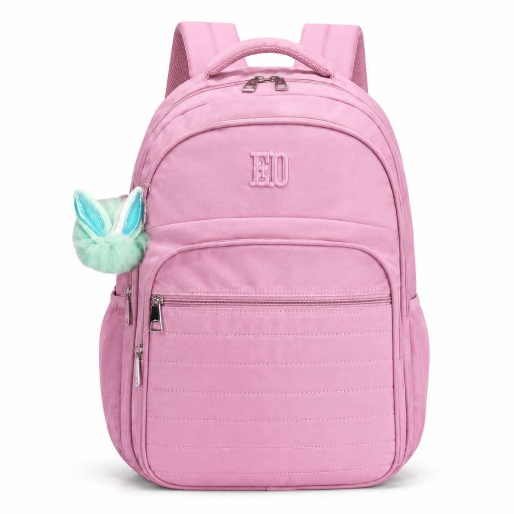 Mochila Escolar Feminina Juvenil Grande com Vários Compartimentos, Bolsos Laterais e Chaveiro