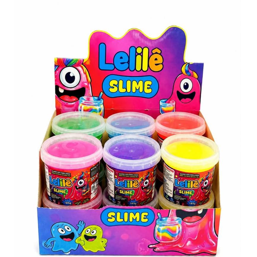 Kit 3 CAIXA SLIME  180ml Glitter Puxa Puxa Grande Infantil Cores Sortida Atacado