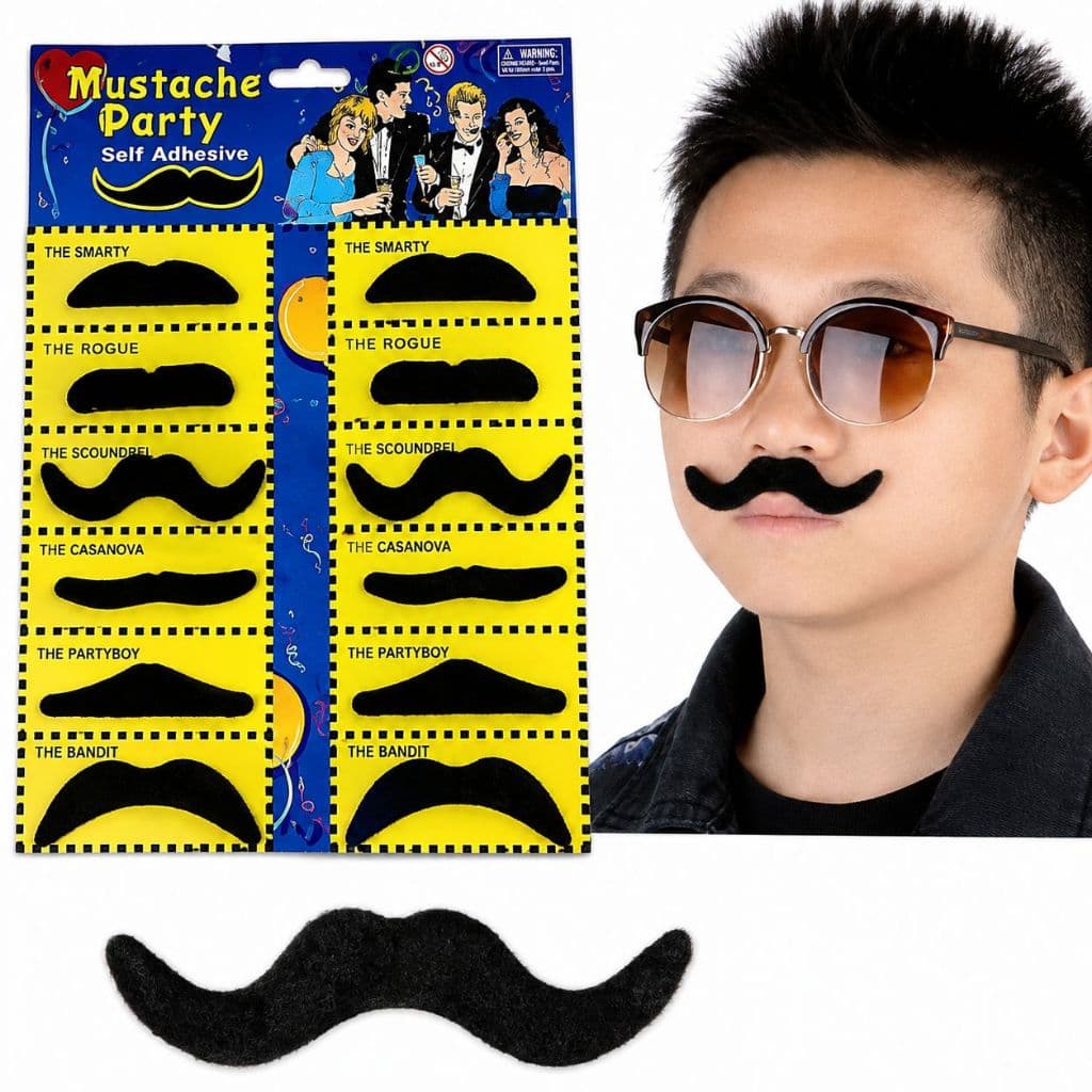Cartela Bigode Falso Mustache Adesivo Com 12 Unidades
