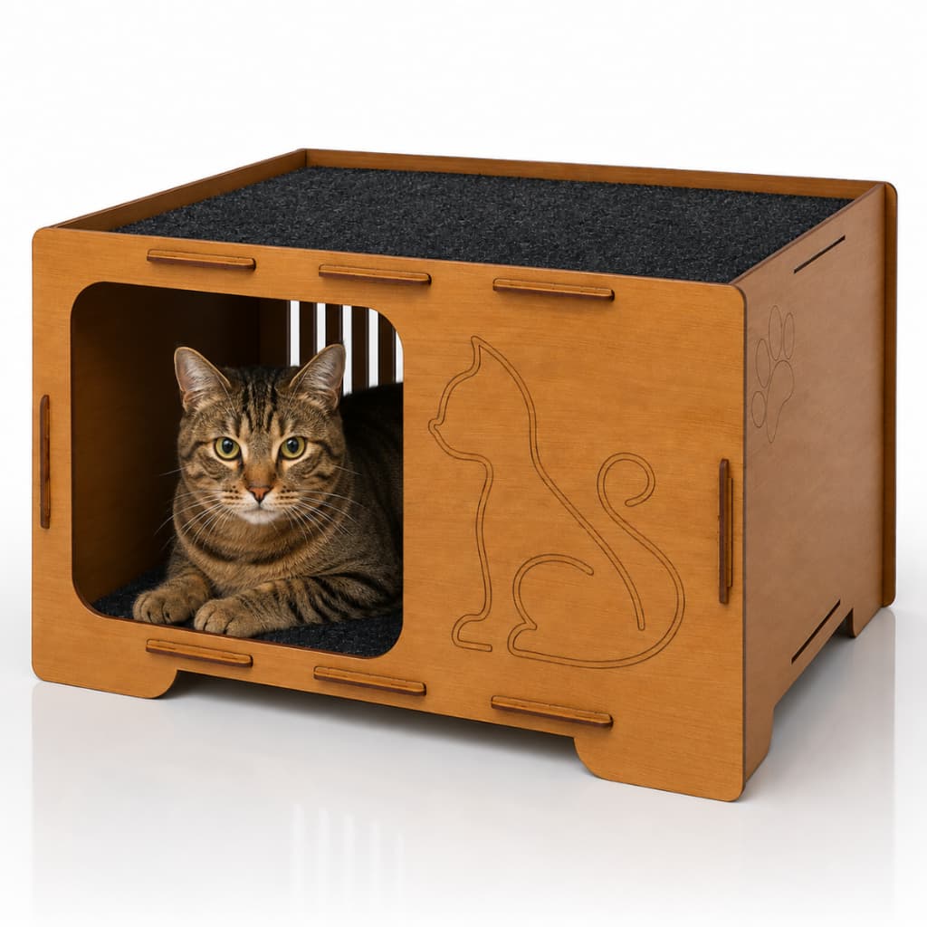 Casa de Gato Toca Para Gatos Arranhador Playground MDF Carpete 45x30x30cm