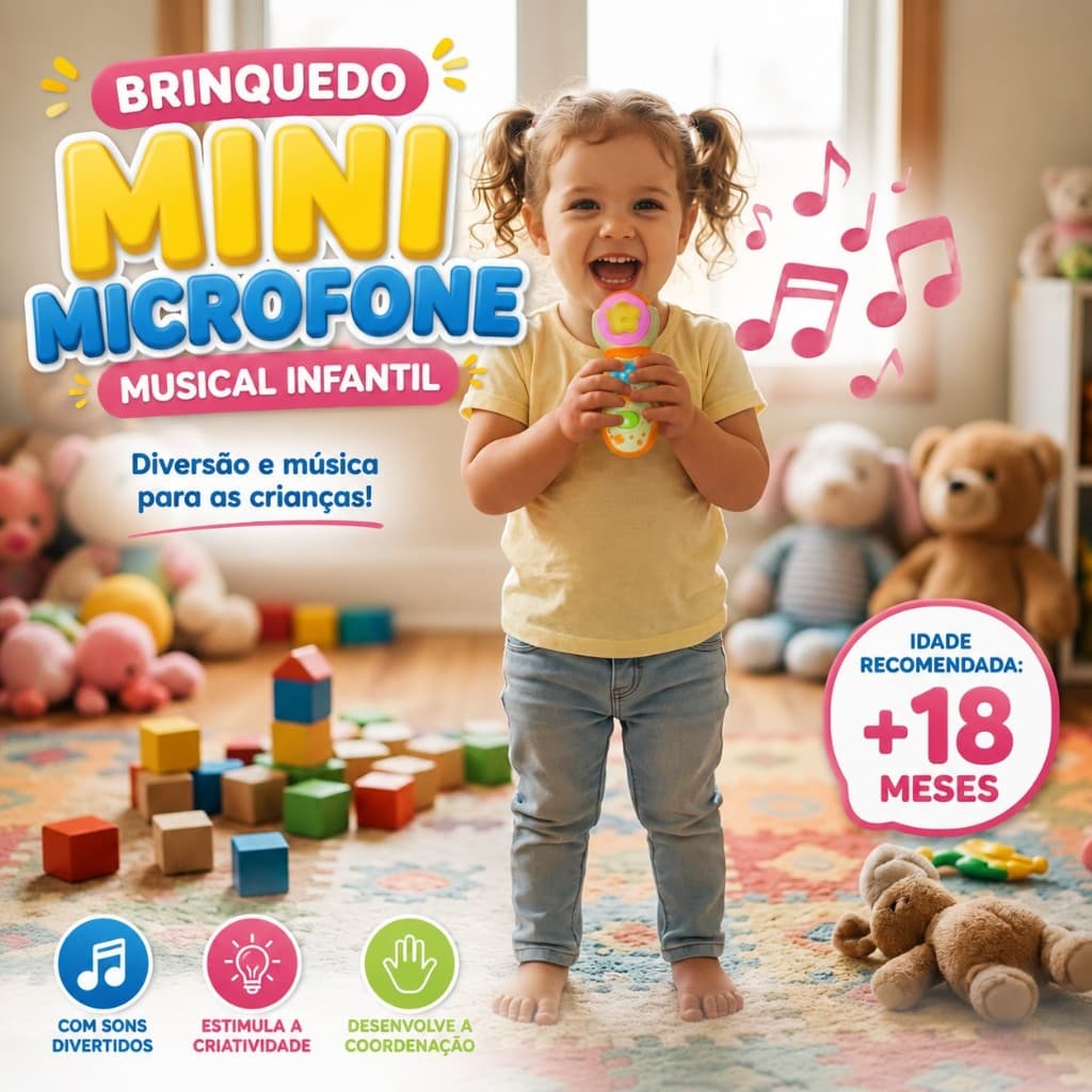 Mini Microfone Musical Infantil Bebe Com Luz E Som Educativo 18 Meses Inmetro menina