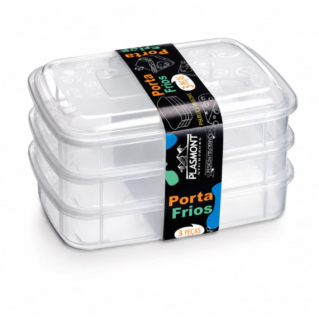 Porta Frios Empilhável Triplo 3 Peças Transparente Organizador de Geladeira