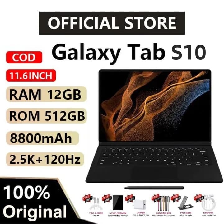【Teclado + mouse grátis】Original Galaxy Tablet PC S10 PRO 11,6" ROM 16GB + 512GB Android 15 8800mAh Câmera 24MP + 48MP