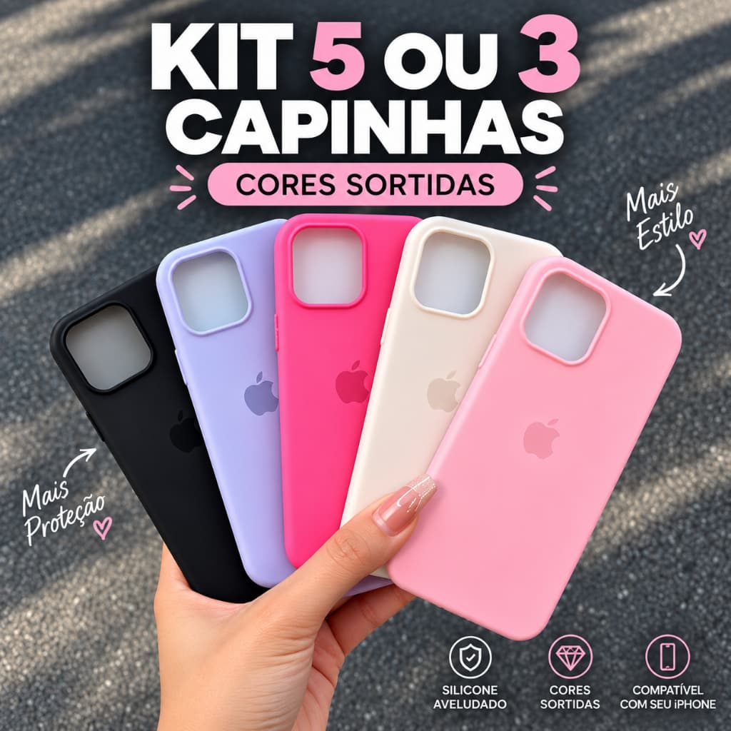 Kit Capinhas iPhone 3 ou 5 Unidades | Silicone Aveludado Premium iphone 11/12/13/14/15/16/17