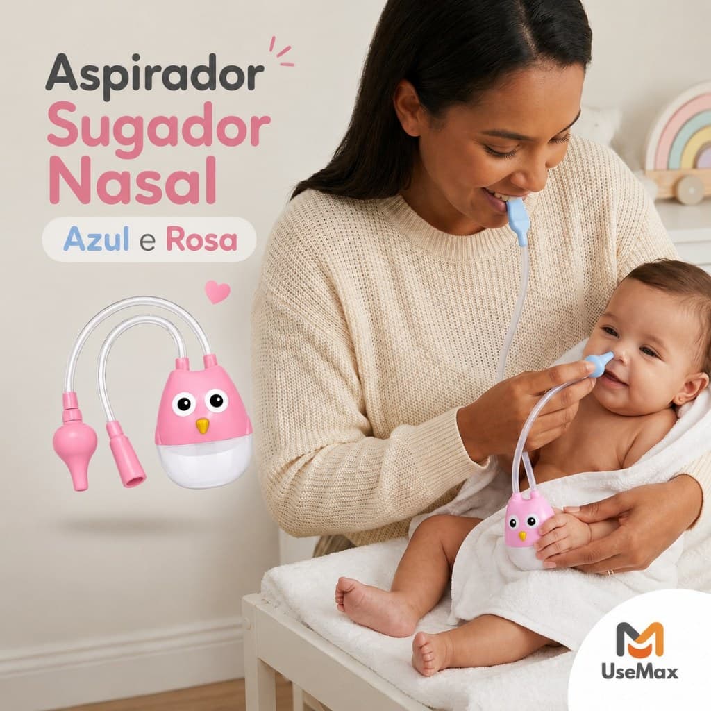 Aspirador Nasal Infantil Bebê de Silicone Sugador de Catarro e Meleca com Reservatório Higiênico