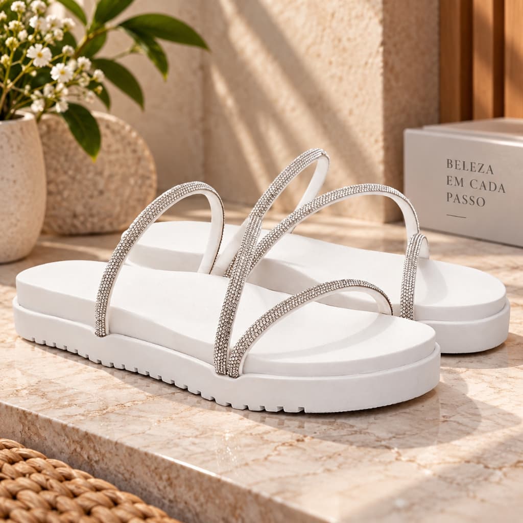 Sandália Feminina Papete Strass Brilho Plataforma Confortável Flatform Casual Festa Passeio