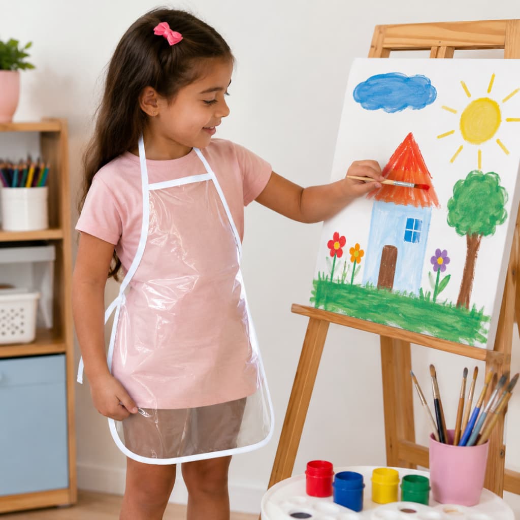 Avental Infantil Impermeável Escolar Proteção Pintura Cozinha Resistente Transparente