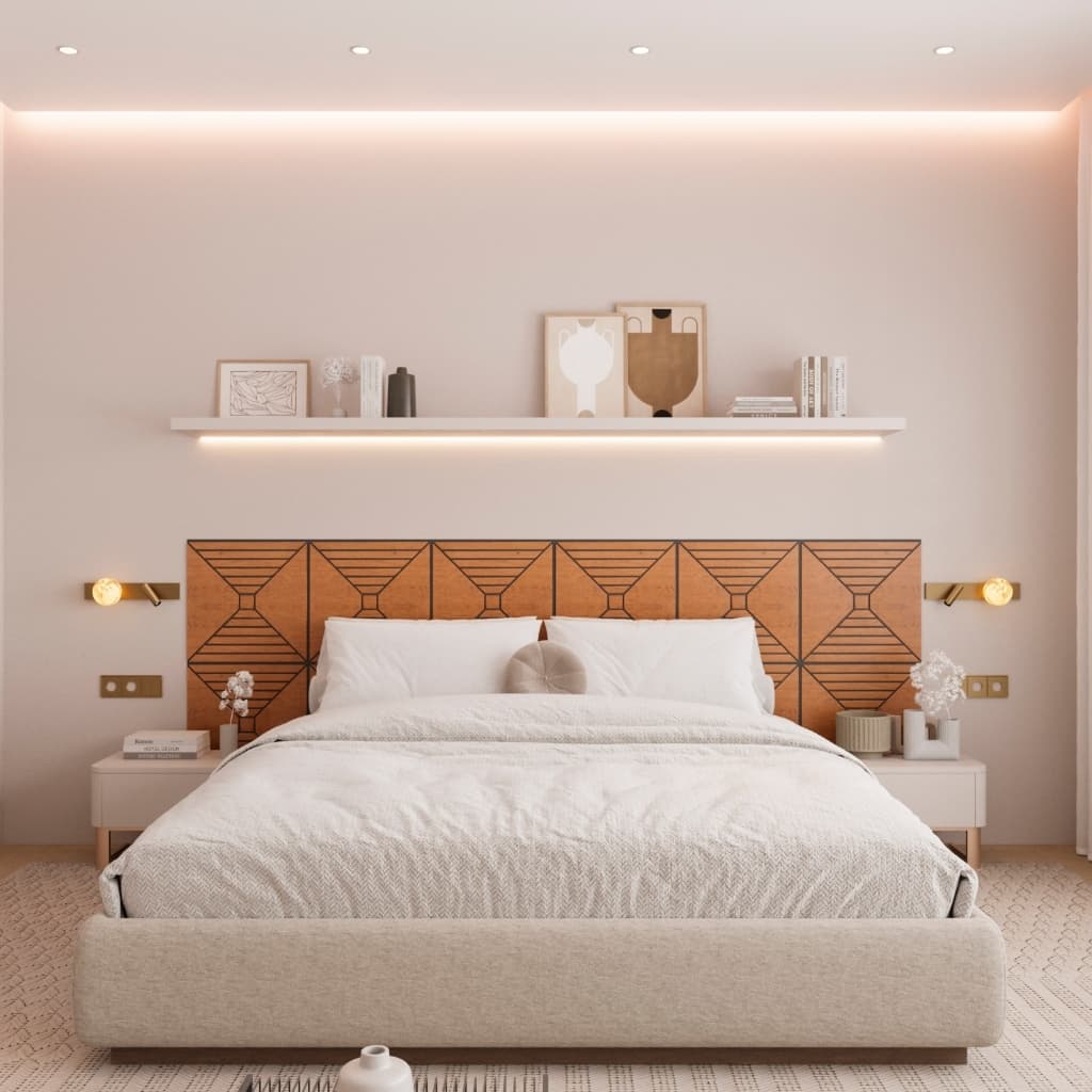 Painel 3D MDF Cabeceira de Cama 45x45cm Kit 12 Placas WallplacBr Cinamomo