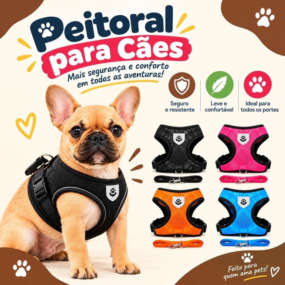 Peitoral Cachorro com Guia Coleira Peitoral Ajustável Passeio Pet Cães Gatos Pequenos Médios Grandes