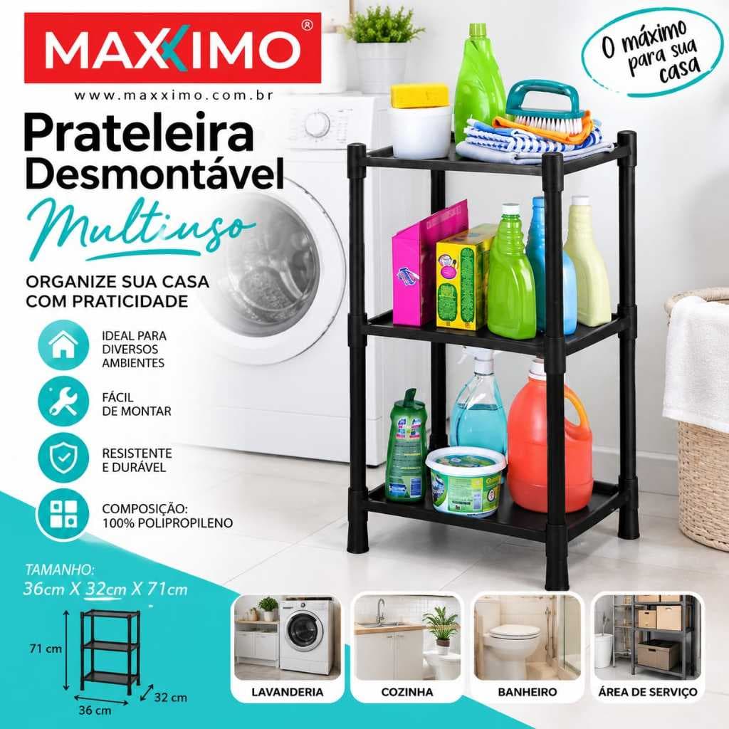 Estante Modular Plástico Preta - Resistente, Versátil e Fácil de Montar