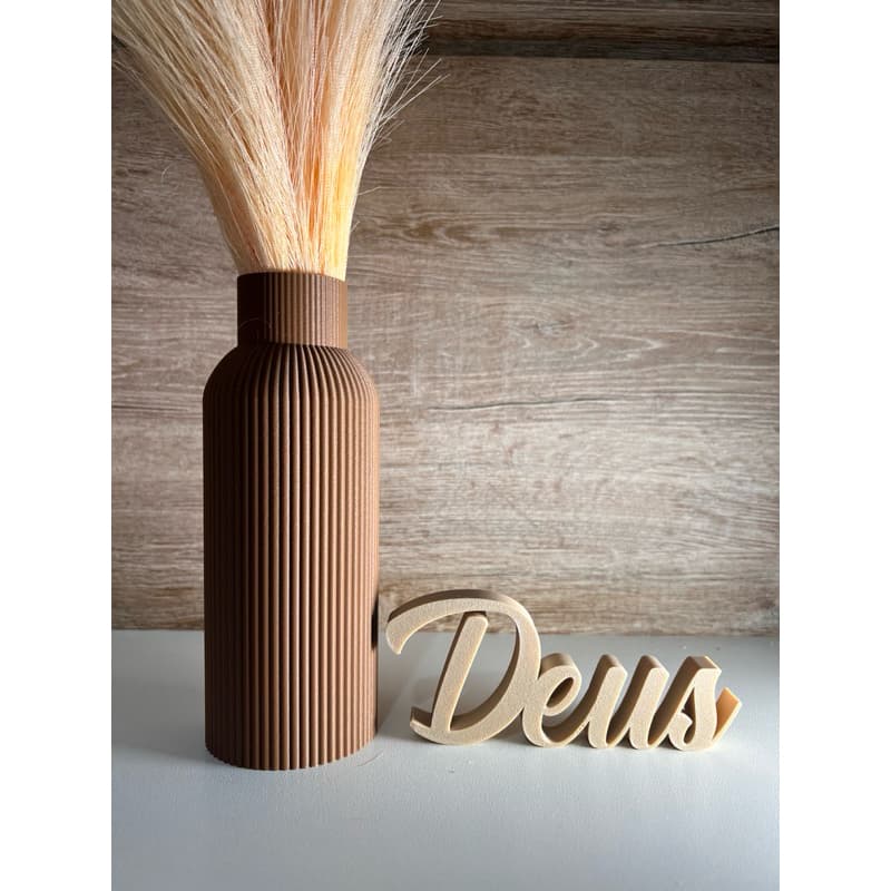 Kit Decorativo Vaso 18cm + Palavra 3D Fé Amor Deus Família Gratidão - Enfeite Religioso Sala Quarto