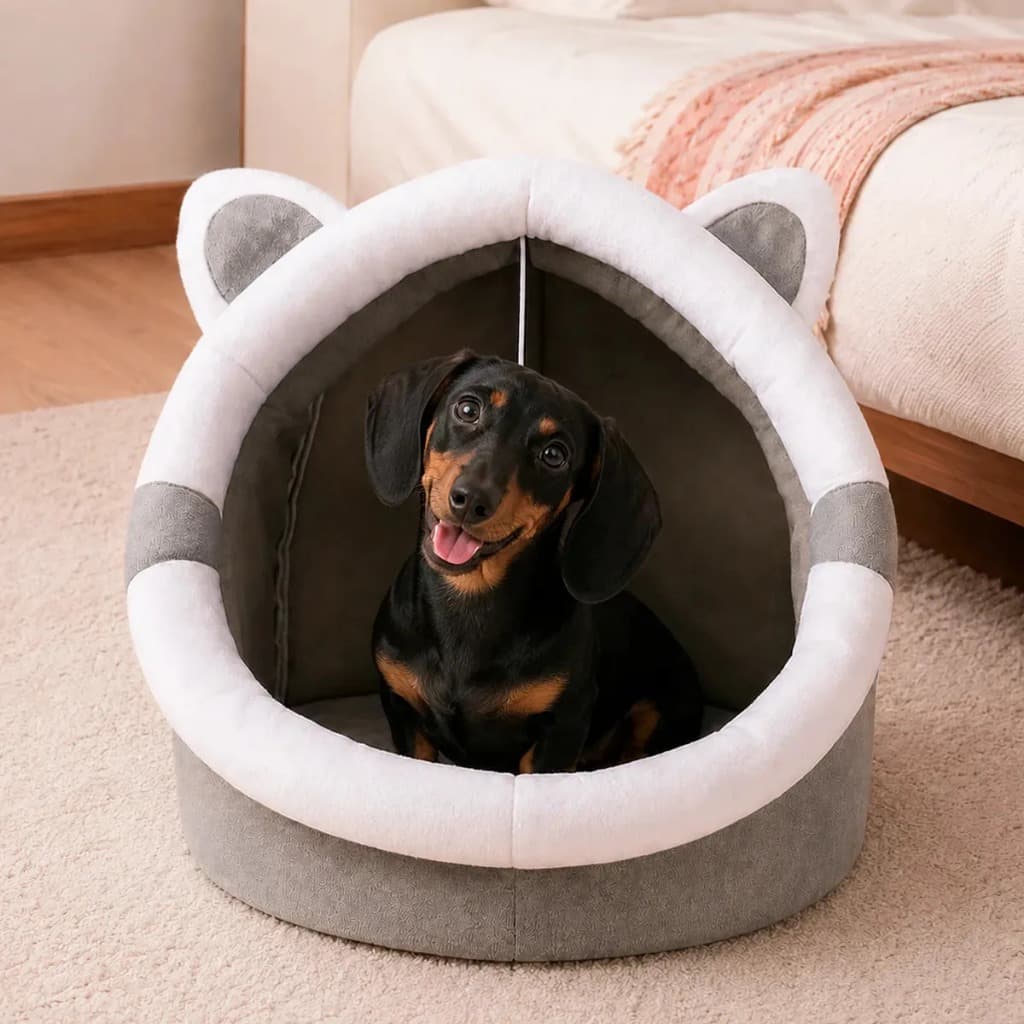 Toca Cama Ninho Pet Gato Cachorro Cinza Macia Confortável Aconchegante Casinha Cabana para Filhotes Porte Pequeno Gatos