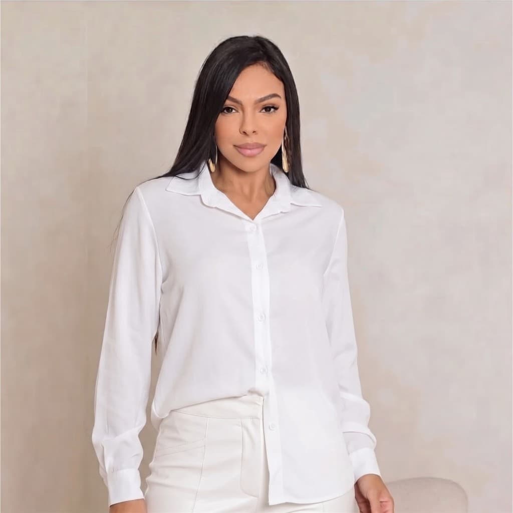 Camisa Social Feminina Lisa e Listrada Manga Longa Tecido Leve Várias Cores Top Linda