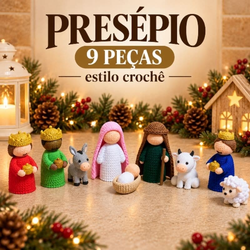 Presépio 9 peças estilo crochê  enfeites de Natal presente natalino