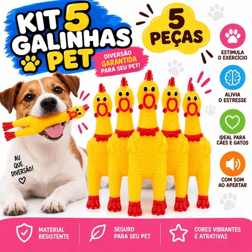 Mordedor Galinha com Som para Cachorro Brinquedo Pet Mordedor Interativo Kit 1 2 3 ou 5 Unidades