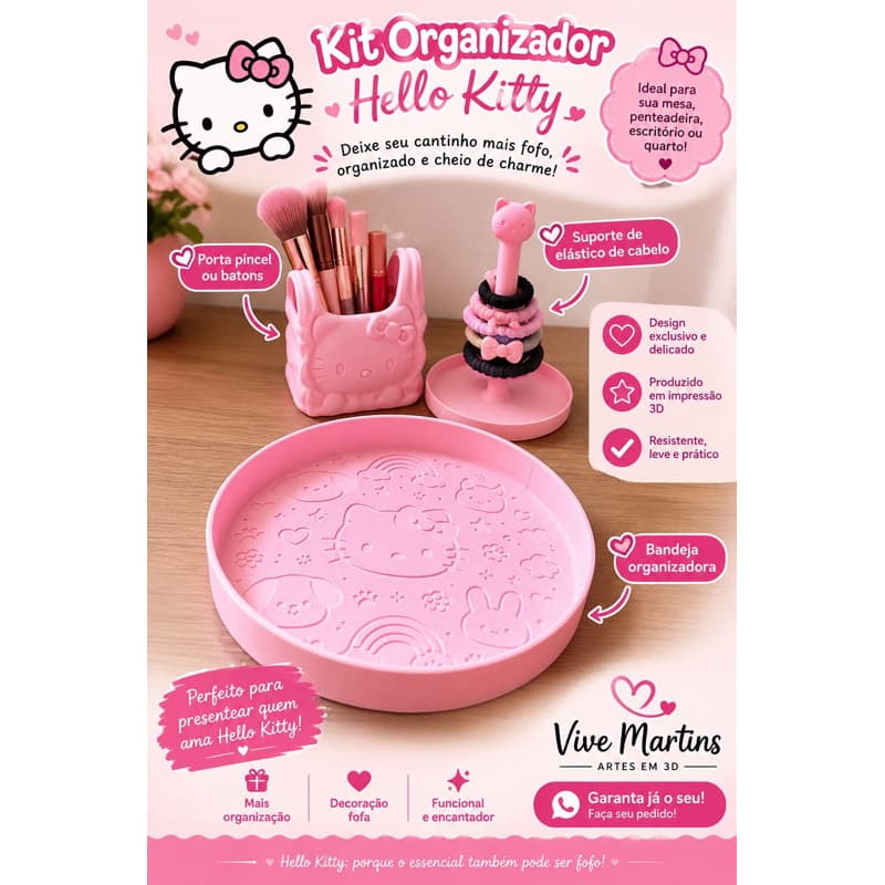 kit organizador  Kit Organizador Feminino 3D | Porta Celular, Elásticos, Pincéis e Batons Kit Organizador de Maquiagem