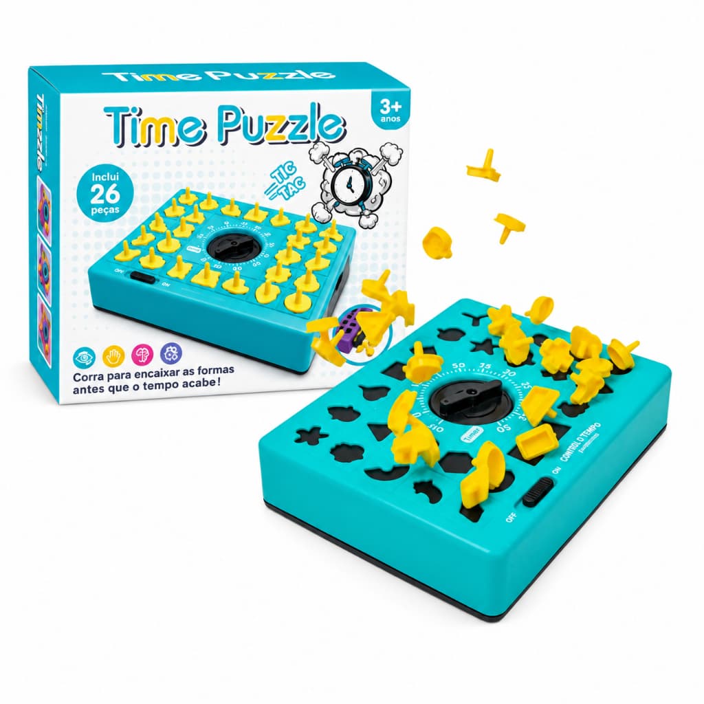 Jogo de Encaixe de Formas Contra o Tempo Pop Up 26 Peças Quebra-Cabeça Educativo Infantil