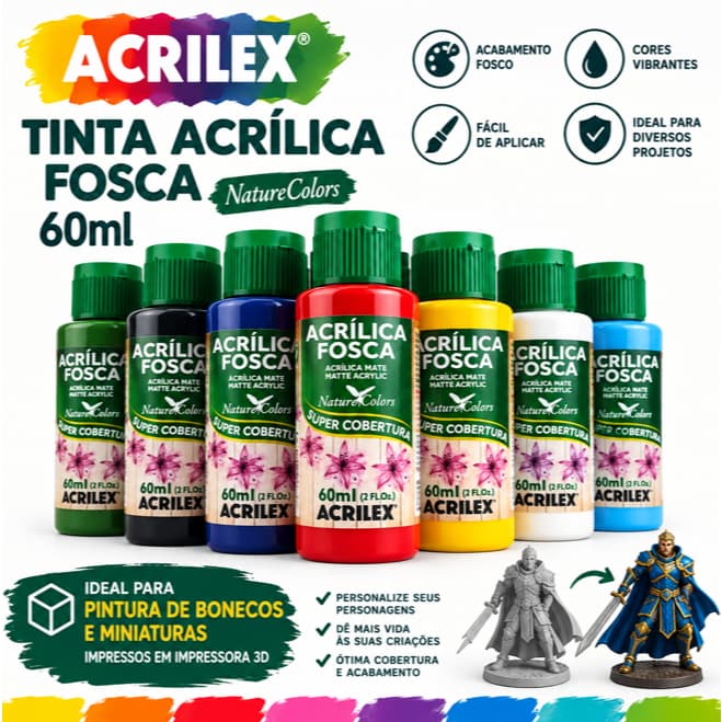 Tinta Acrílica Fosca 60ml - Escolha a Cor - Pinte peças de impressas em impressora 3D - Acrilex