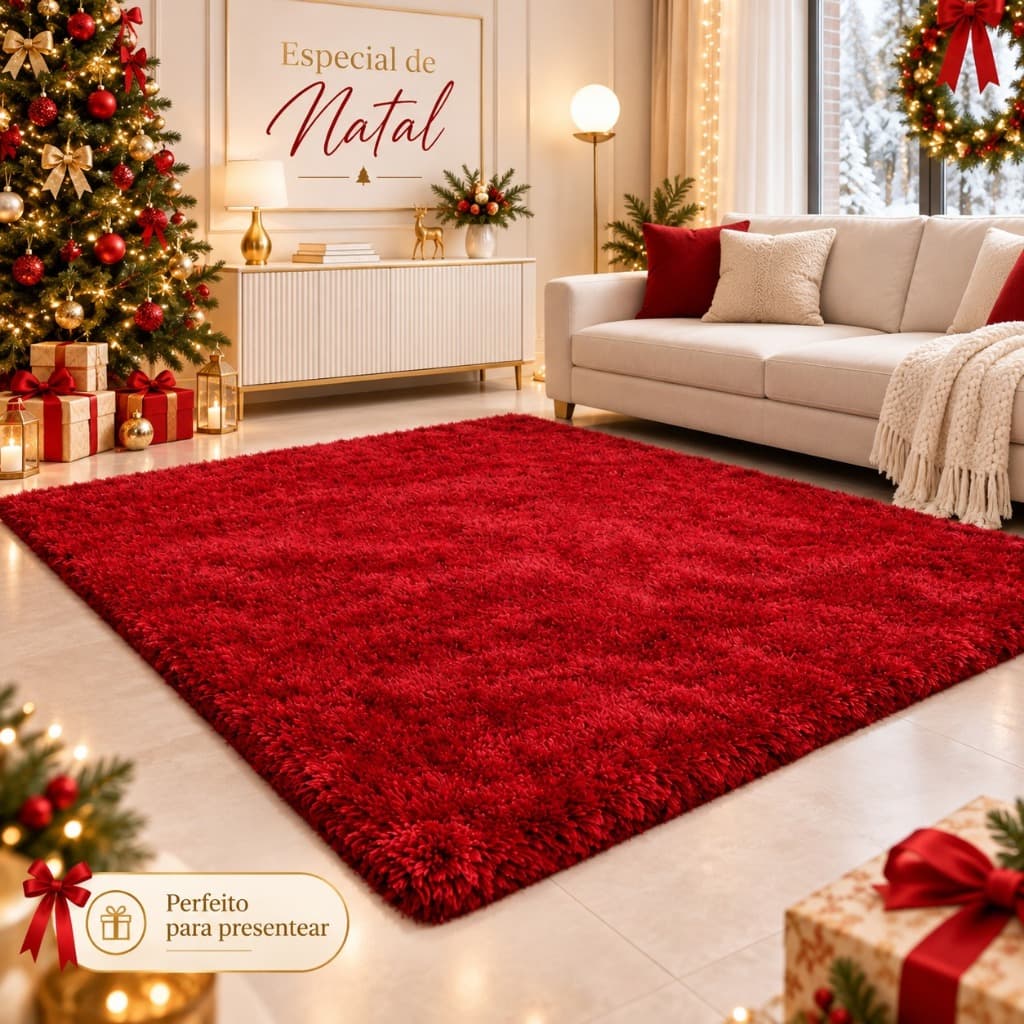 Tapete 2,00 X 1,30 Peludo Vermelho Macio Felpos Longos Para Quarto Sala
