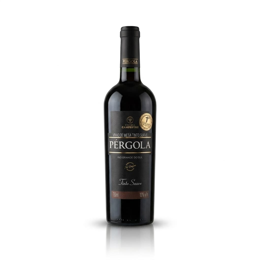 Pérgola Vinho Tinto Suave 750ml Uva Bordô Vinícola Campestre Rio Grande do Sul Servir Gelado
