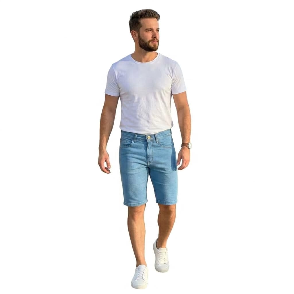 Kit 2 Bermudas Jeans Masculina com Elastano Lycra Tradicional Básica Premium