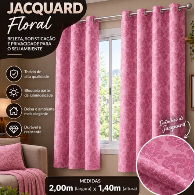 CORTINA PREMIUM DE TECIDO JACQUARD INIBE 50% DA LUZ CORTA LUZ SEMI BLACKOUT