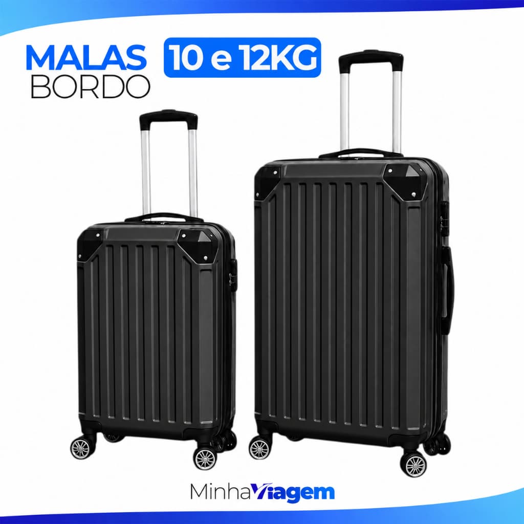 Kit 2 Malas Viagem Bordo 10kg e 12kg Zíper Expansível Fibra Rígida Extensor Cadeado Rodinhas Removível