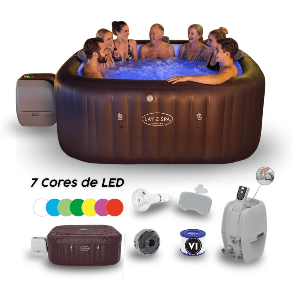 Banheira Ofurô Spa Inflável Maldives 1.050L Hydrojet + LED 7 Cores + Aplicativo WiFi + Capa Bestway