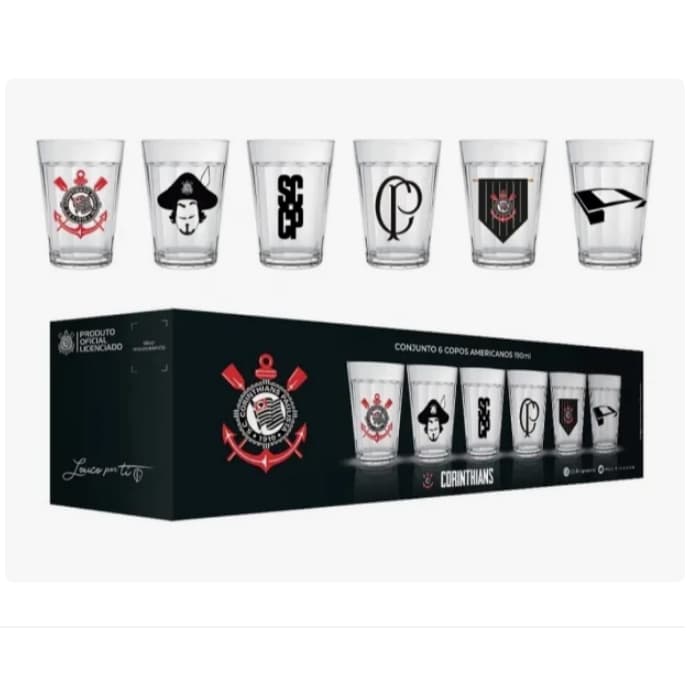Jogo 06 Copos Americanos Corinthians 190ml Caixa Licenciado