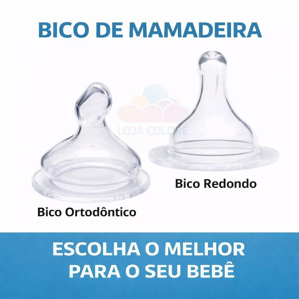 Bico BIG Mamadeira Universal 100% Silicone Redondo ou Ortodôntico Kit com 2 Bicos