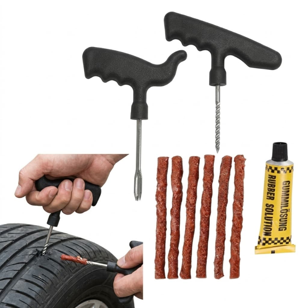 Kit Reparo Pneu Remendo Sem camara Furo Carro Moto Com + 5 Refil Macarrão