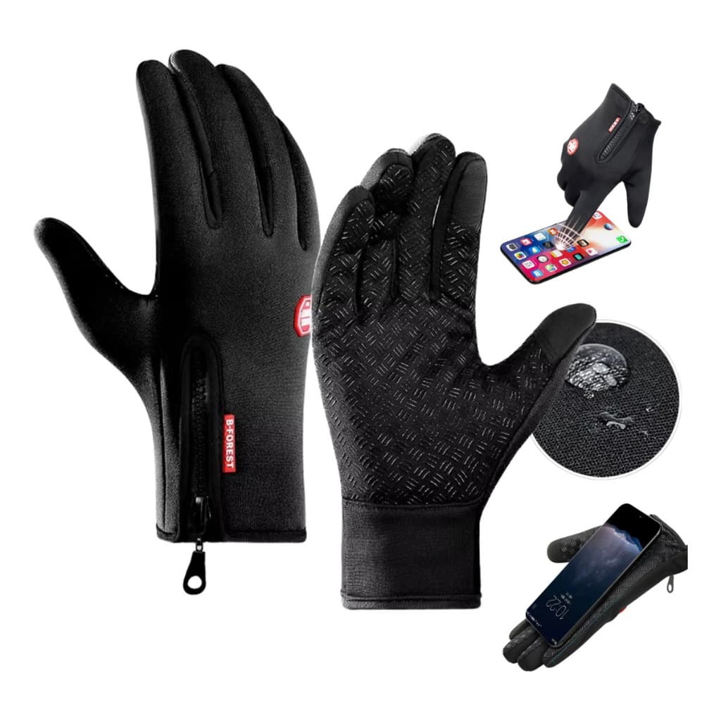 Par Luva Motoqueiro Térmica E Impermeável Com Touch Screen Preto Unico