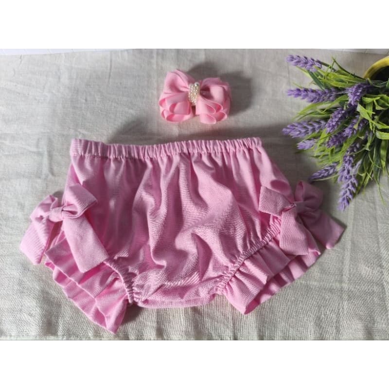 Tapa fralda Conjunto Bebê Rosa com Laço Calcinha Bunda Rica | Roupa Infantil tapa fralda Feminina Delicada com Acessório