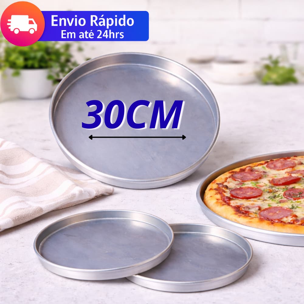Kit 3/5 Formas Assadeiras de Pizza Reforçada 30 cm de Alumínio Polido com Borda