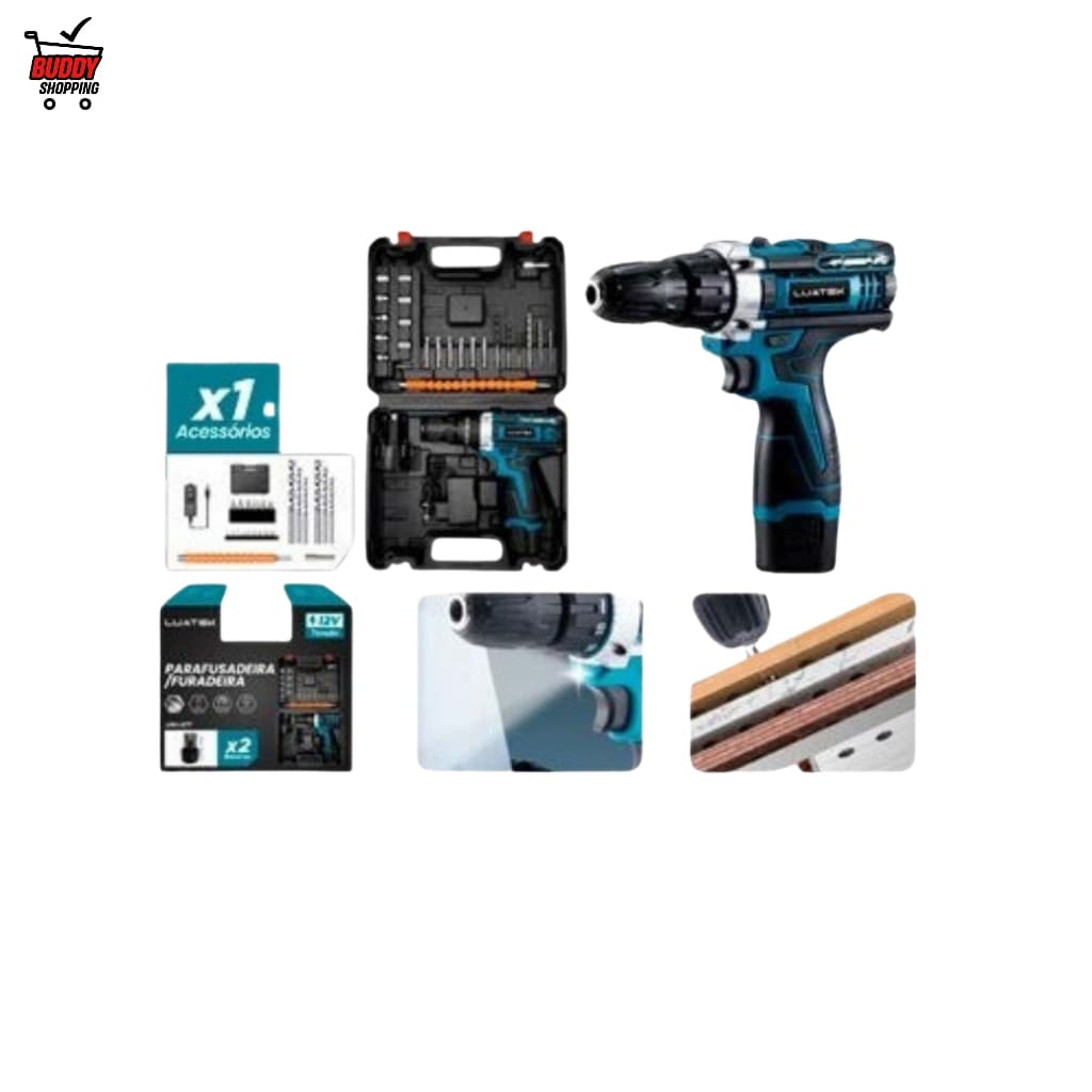 Parafusadeira Furadeira 12V Torque 25-40N·m 2 Baterias + Maleta de Acessórios