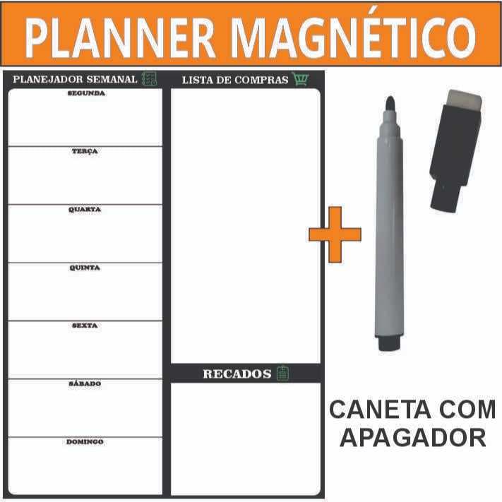 Imã de Geladeira Planner Semanal Caneta Escreve e Apaga Planejador Semanal