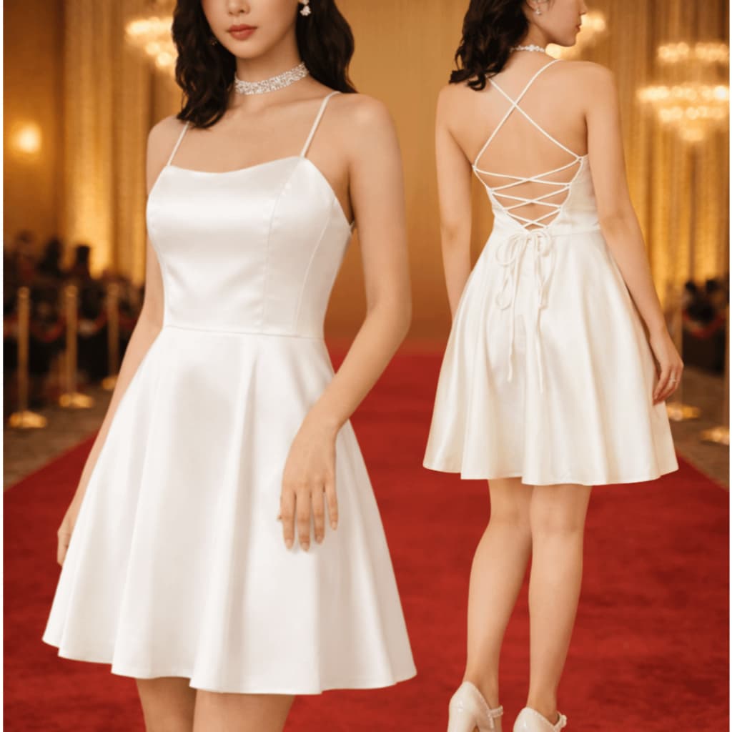 vestido cetim off-white acetinado noiva civil debutante branco acinturado elegante festa seda luxo