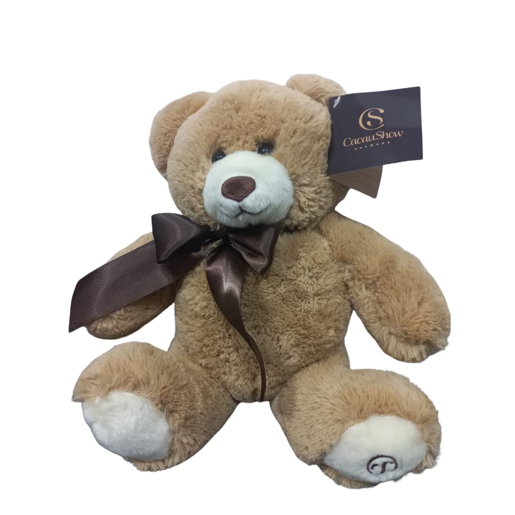 Urso De Pelúcia Com Laço Cacau Show 30x23x20cm Presente Marrom