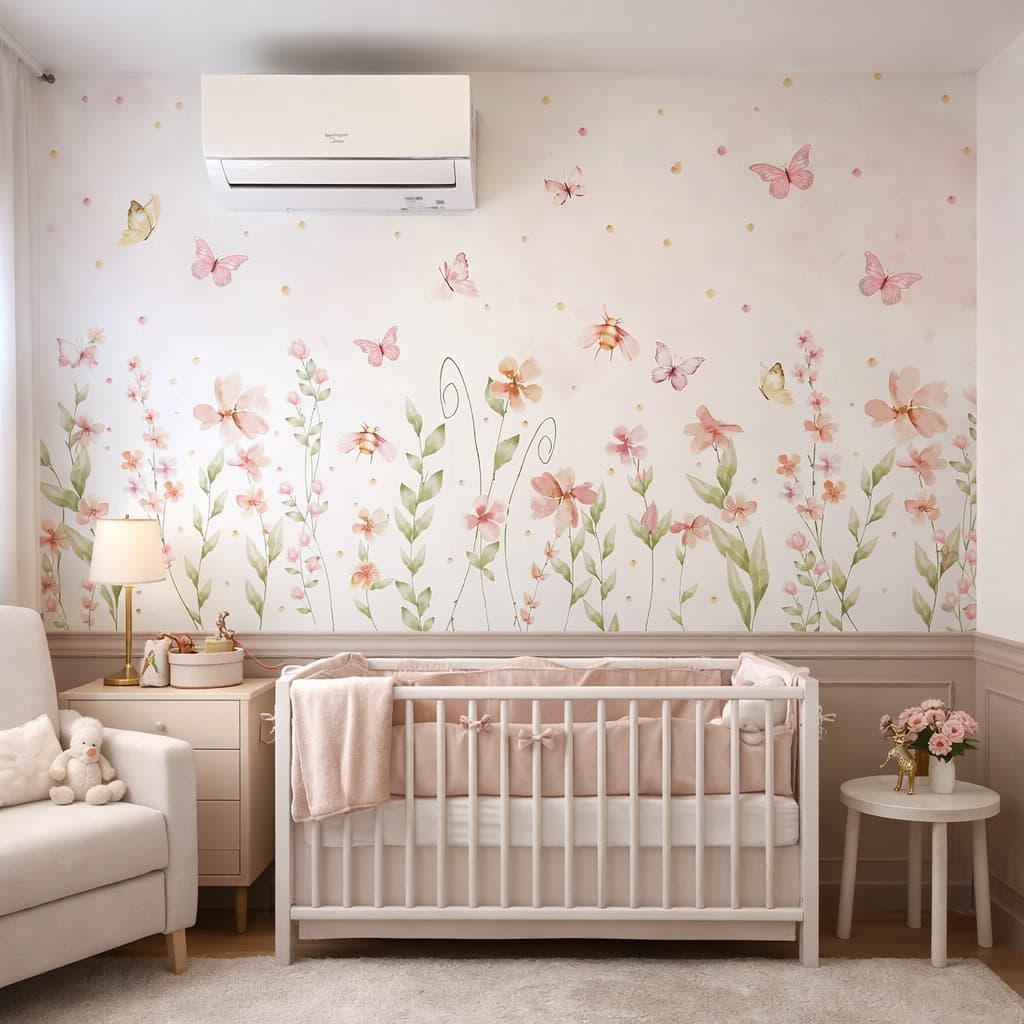 Papel de Parede com Flores Painel, Borboletas e Boiserie | Ideal para Quarto de Menina