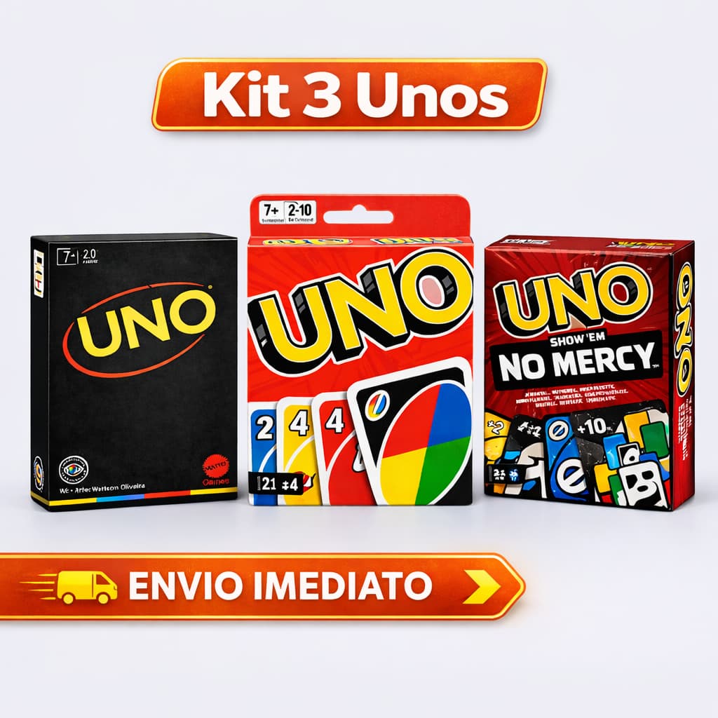 Kit UNO Completo 3 Edições: Padrão Vermelho 108 Cartas + No Mercy 168 Cartas + Preto Minimalista Exclusivo
