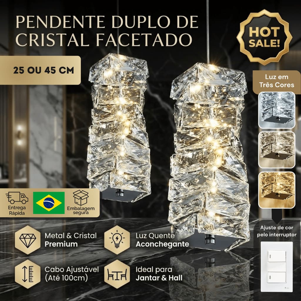 Lustre Pendente Led Prateado XLX 25cm 45cm Teto Cristal Luxuoso Moderno Três Cores Bivolt 127/220v