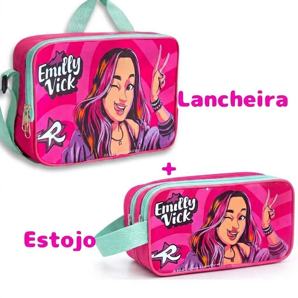 Kit Lancheira Termica Emilly Vick + Estojo Com Dois Ziper Grande