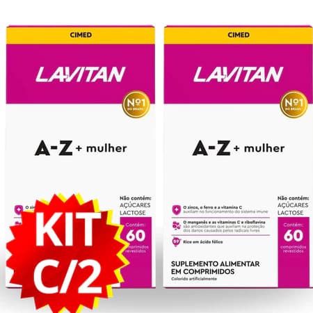 KIT 2 LAVITAN A-Z MULHER 60 COMPRIMIDOS CADA TOTAL 120 COMPRIMIDOS